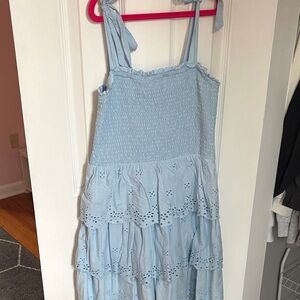 American Eagle Outfitters Light Blue Eyelet Tiered Sundress